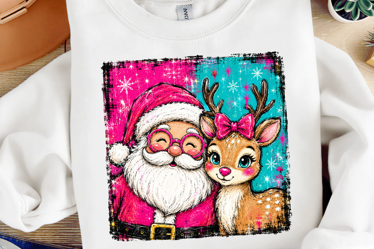 Christmas Santa Reindeer PNG, Cute Santa Claus Reindeer Christmas Sublimation Design