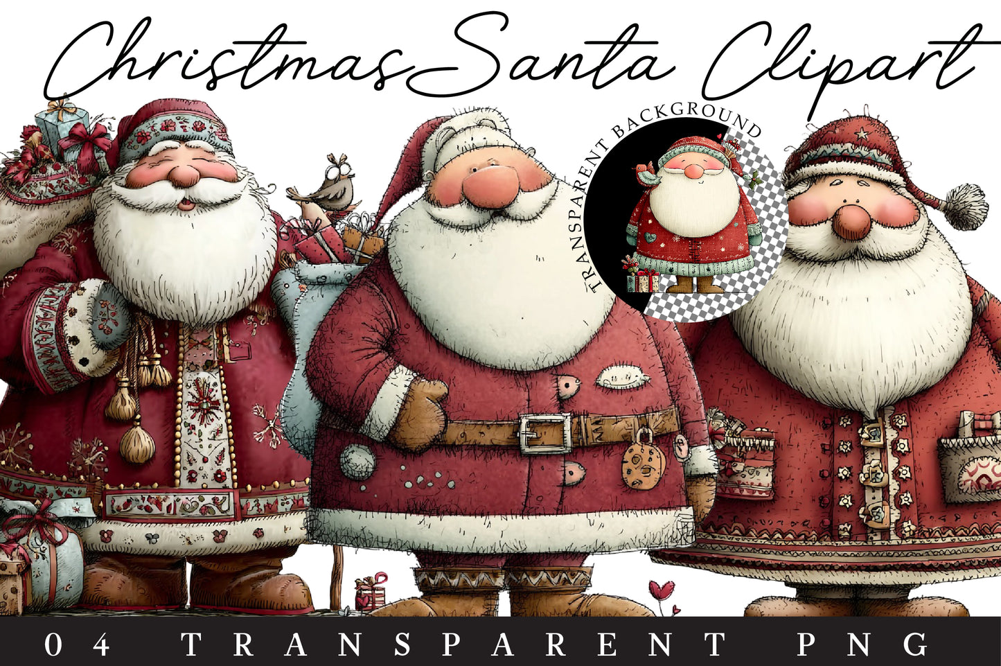 Christmas Santa Clipart PNG Bundle – 4 Designs