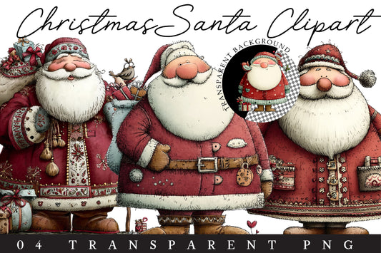Christmas Santa Clipart PNG Bundle – 4 Designs
