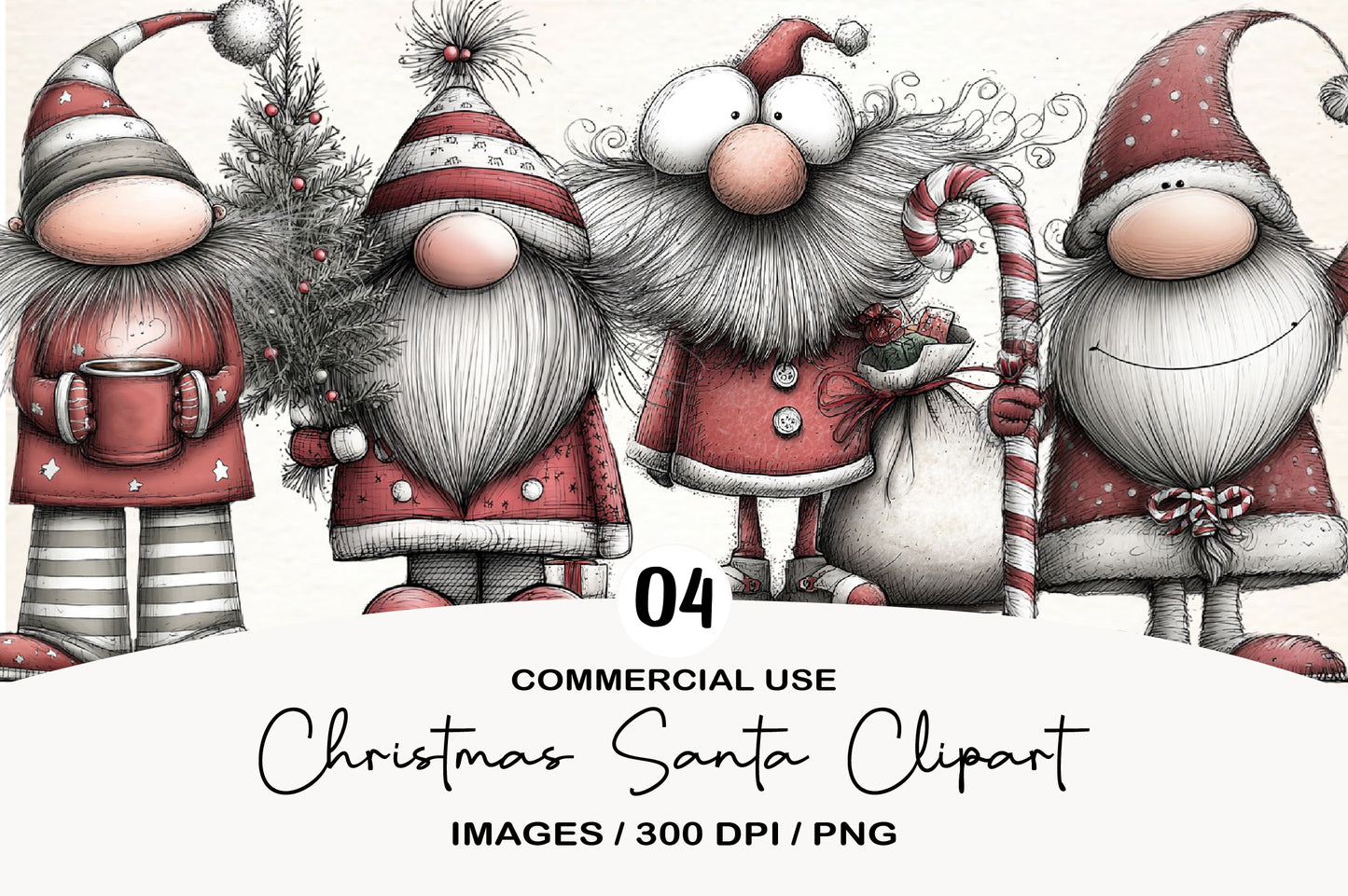 Christmas Santa Clipart PNG Bundle | Cute Watercolor Santa Claus Clipart | Festive Holiday Santa PNG