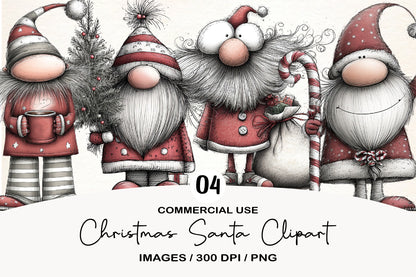 Christmas Santa Clipart PNG Bundle | Cute Watercolor Santa Claus Clipart | Festive Holiday Santa PNG