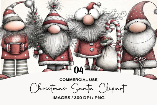 Christmas Santa Clipart PNG Bundle | Cute Watercolor Santa Claus Clipart | Festive Holiday Santa PNG
