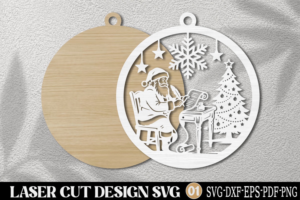 Christmas Santa Desk Ornament SVG | Santa Writing Letter Laser Cut Design