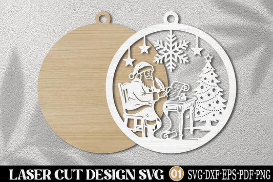 Christmas Santa Desk Ornament SVG | Santa Writing Letter Laser Cut Design