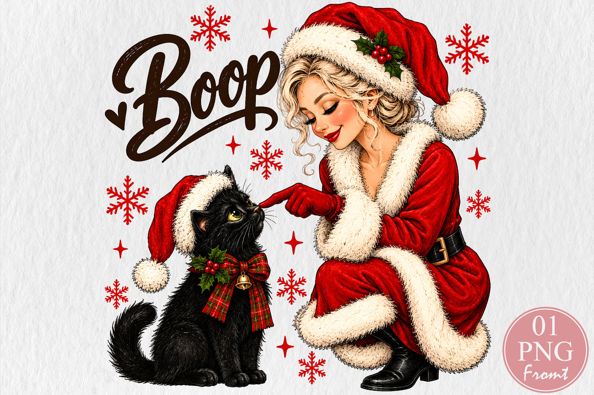 Christmas Santa Girl Boop Black Cat PNG