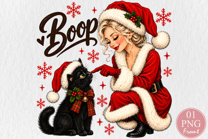Christmas Santa Girl Boop Black Cat PNG