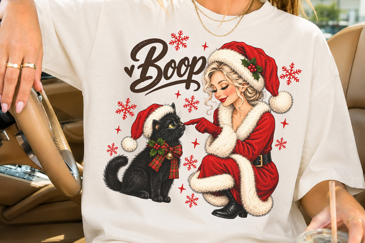 Christmas Santa Girl Boop Black Cat PNG