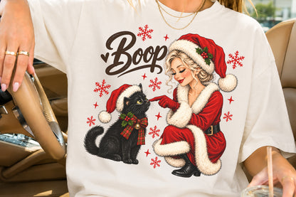 Christmas Santa Girl Boop Black Cat PNG