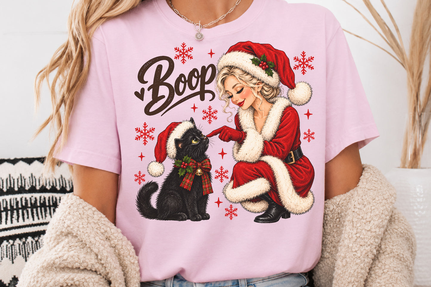 Christmas Santa Girl Boop Black Cat PNG