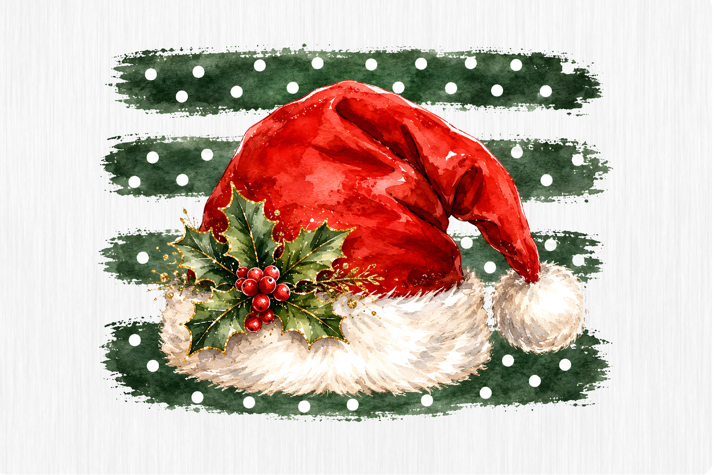 Christmas Santa Hat PNG Holly Berry Green Polka Dot Sublimation Design