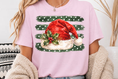 Christmas Santa Hat PNG Holly Berry Green Polka Dot Sublimation Design