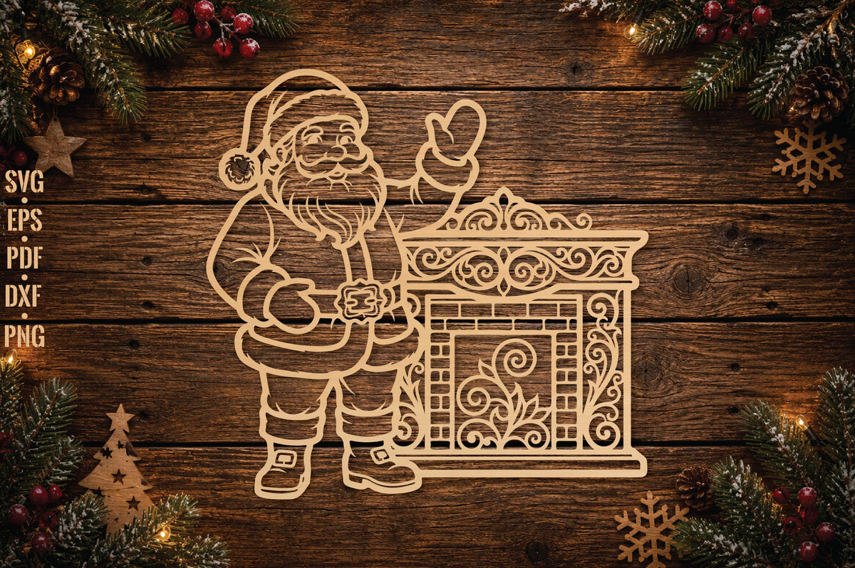 Christmas Santa Laser Cut SVG, Santa Claus & Sleigh Christmas Cut File