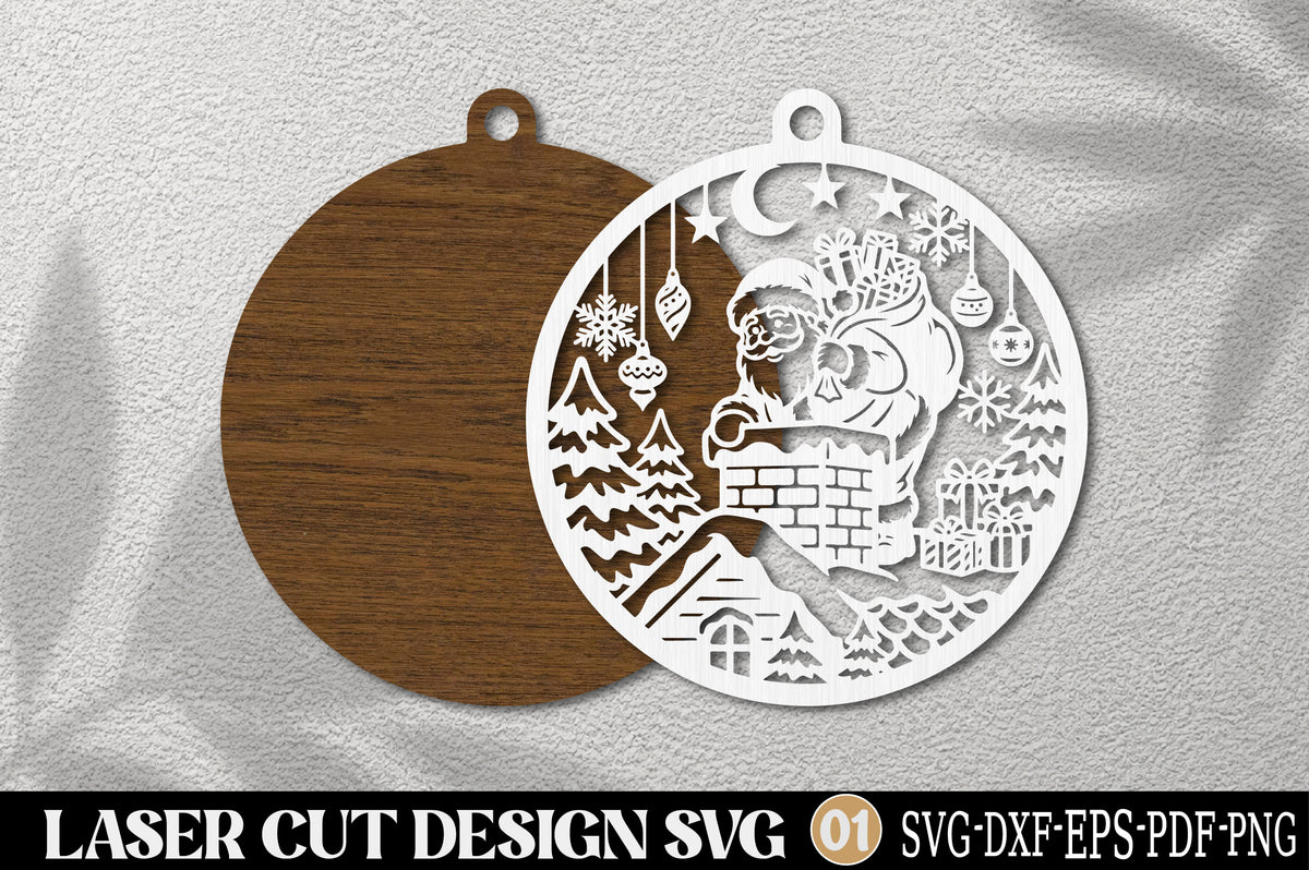 Christmas Santa Ornament SVG | Santa Claus Winter Scene Laser Cut Design