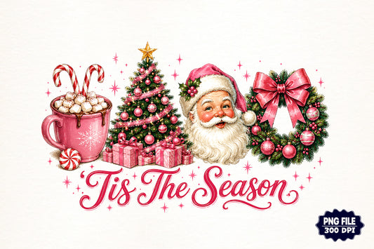 Christmas Tis The Season PNG | Santa Pink Christmas Clipart