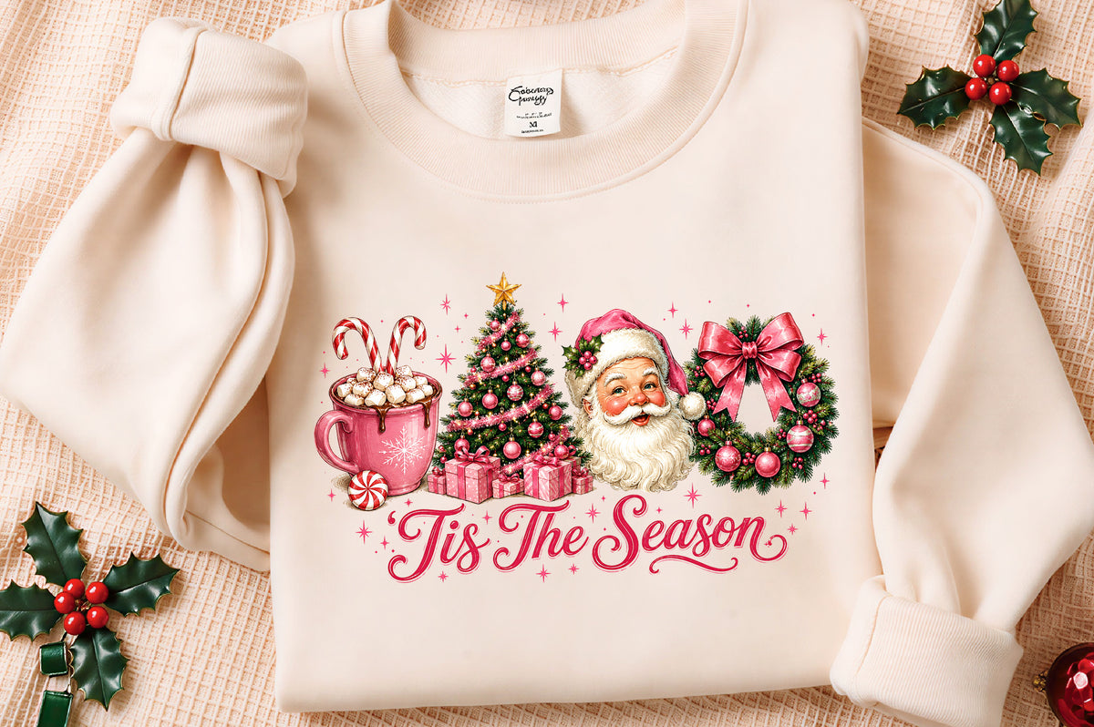 Christmas Tis The Season PNG | Santa Pink Christmas Clipart