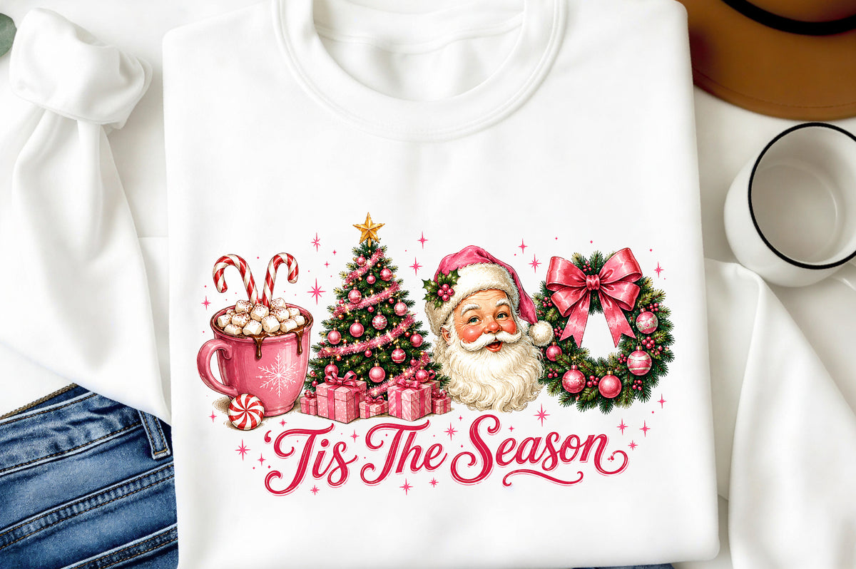 Christmas Tis The Season PNG | Santa Pink Christmas Clipart