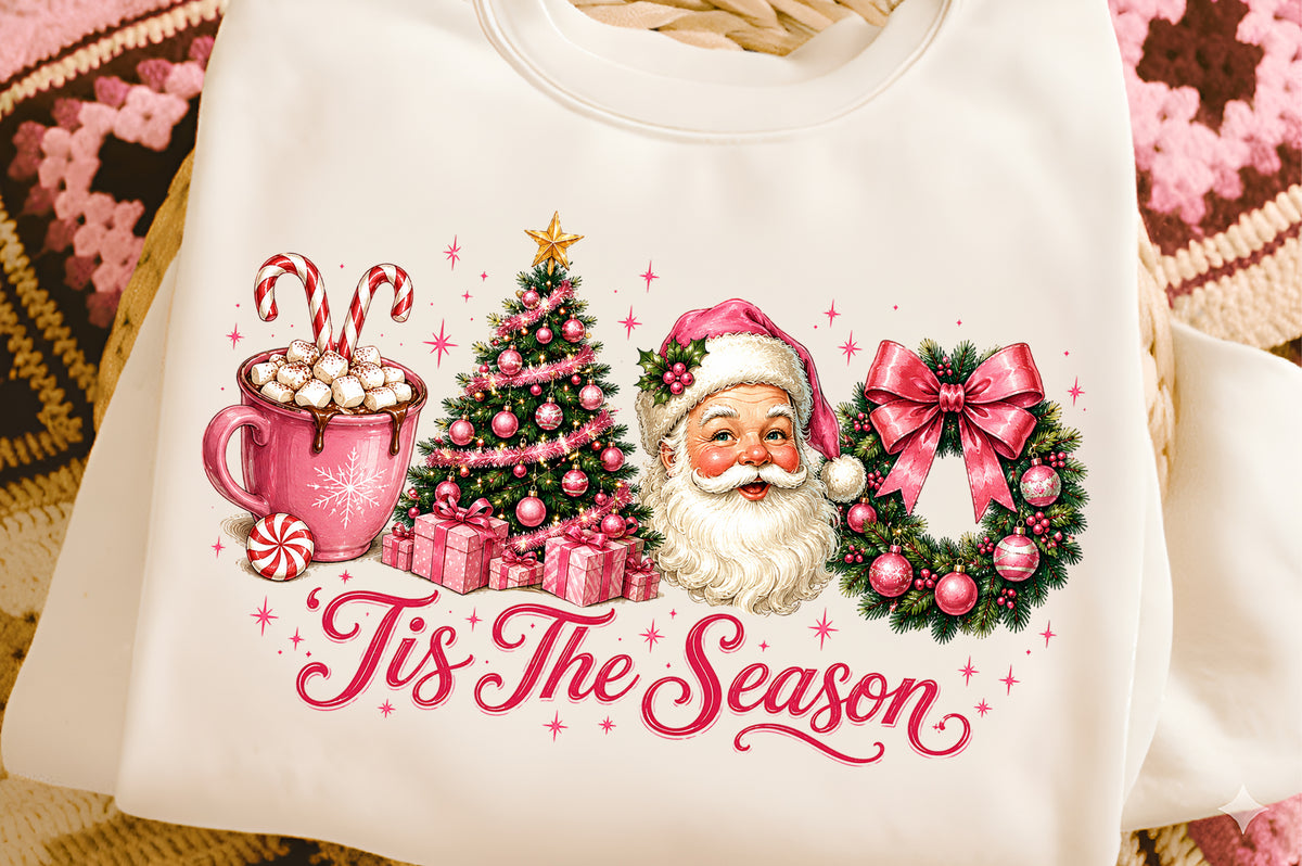 Christmas Tis The Season PNG | Santa Pink Christmas Clipart