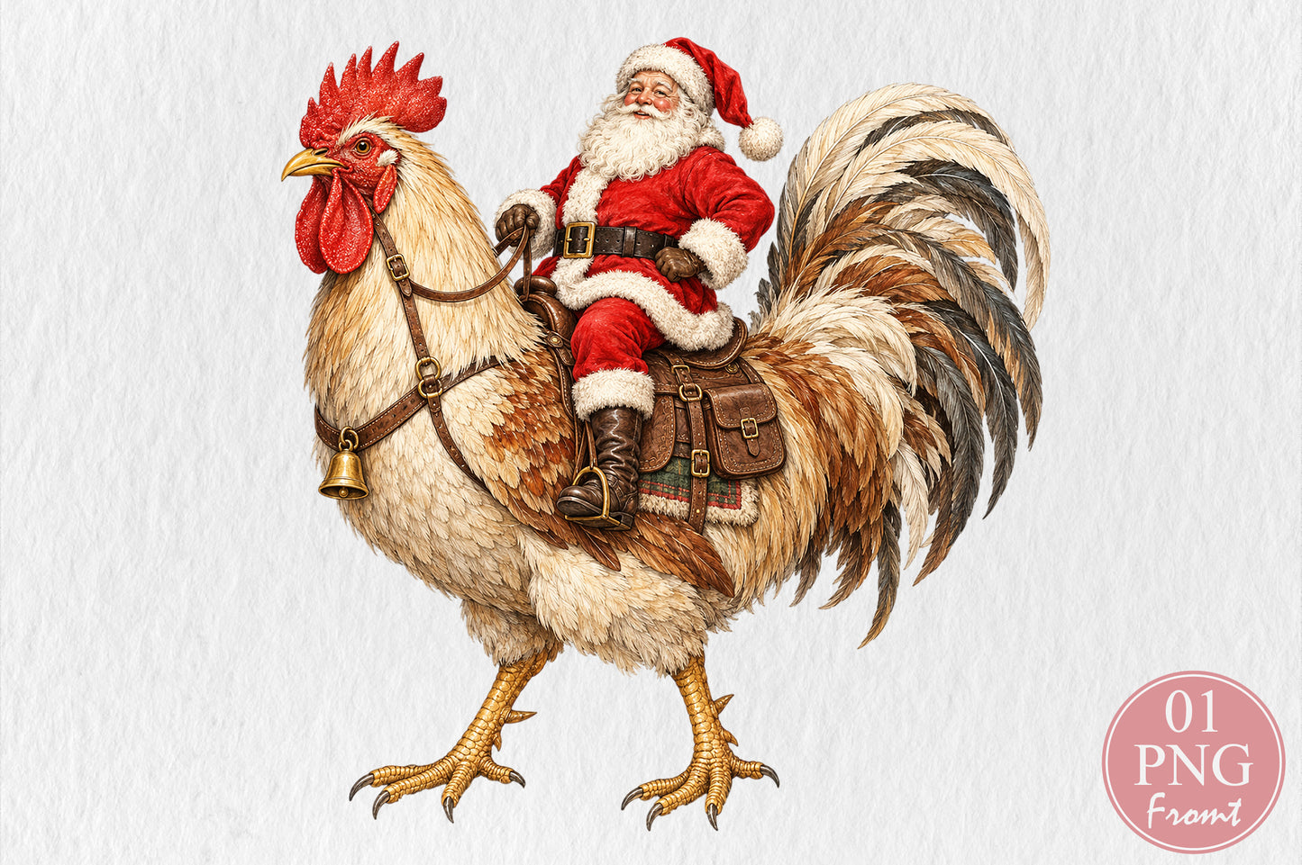 Christmas Santa Riding Rooster PNG Clipart