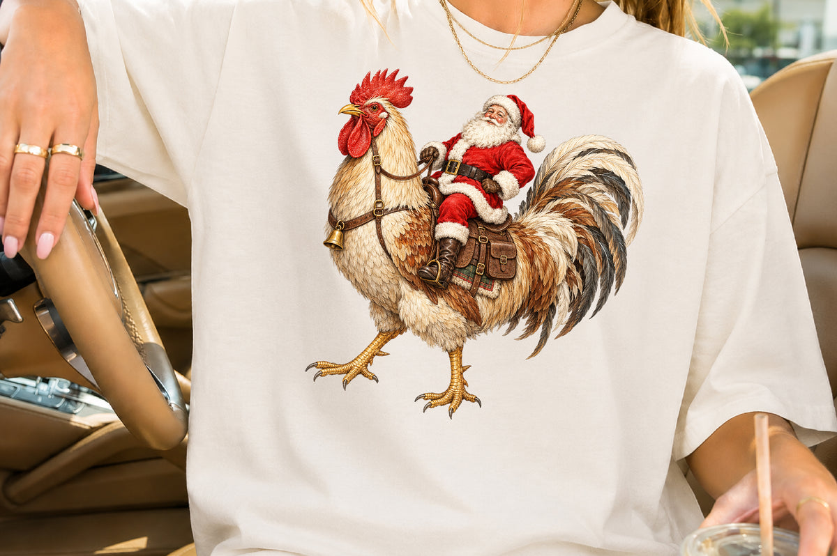 Christmas Santa Riding Rooster PNG Clipart