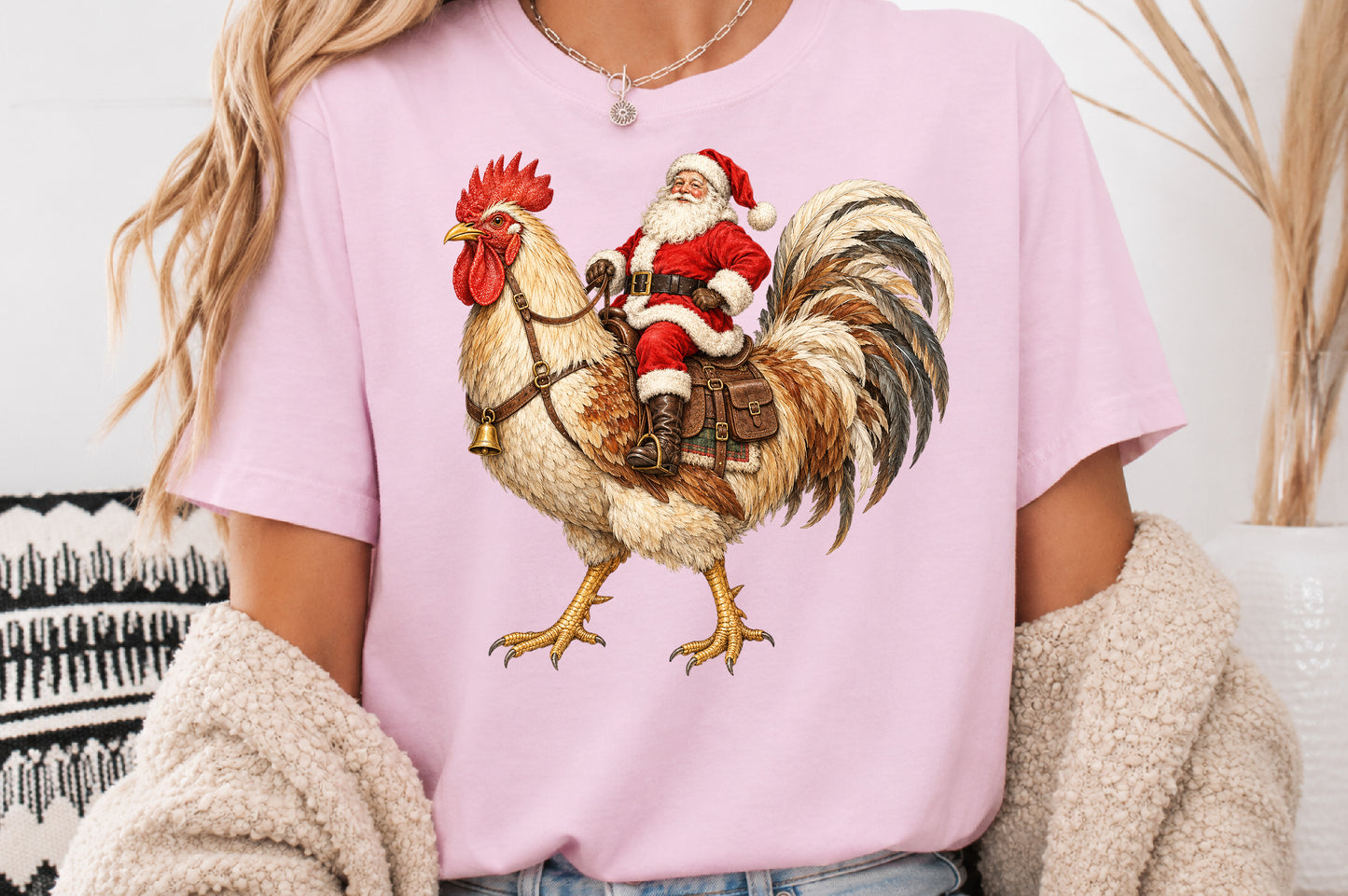 Christmas Santa Riding Rooster PNG Clipart