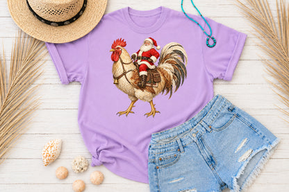 Christmas Santa Riding Rooster PNG Clipart