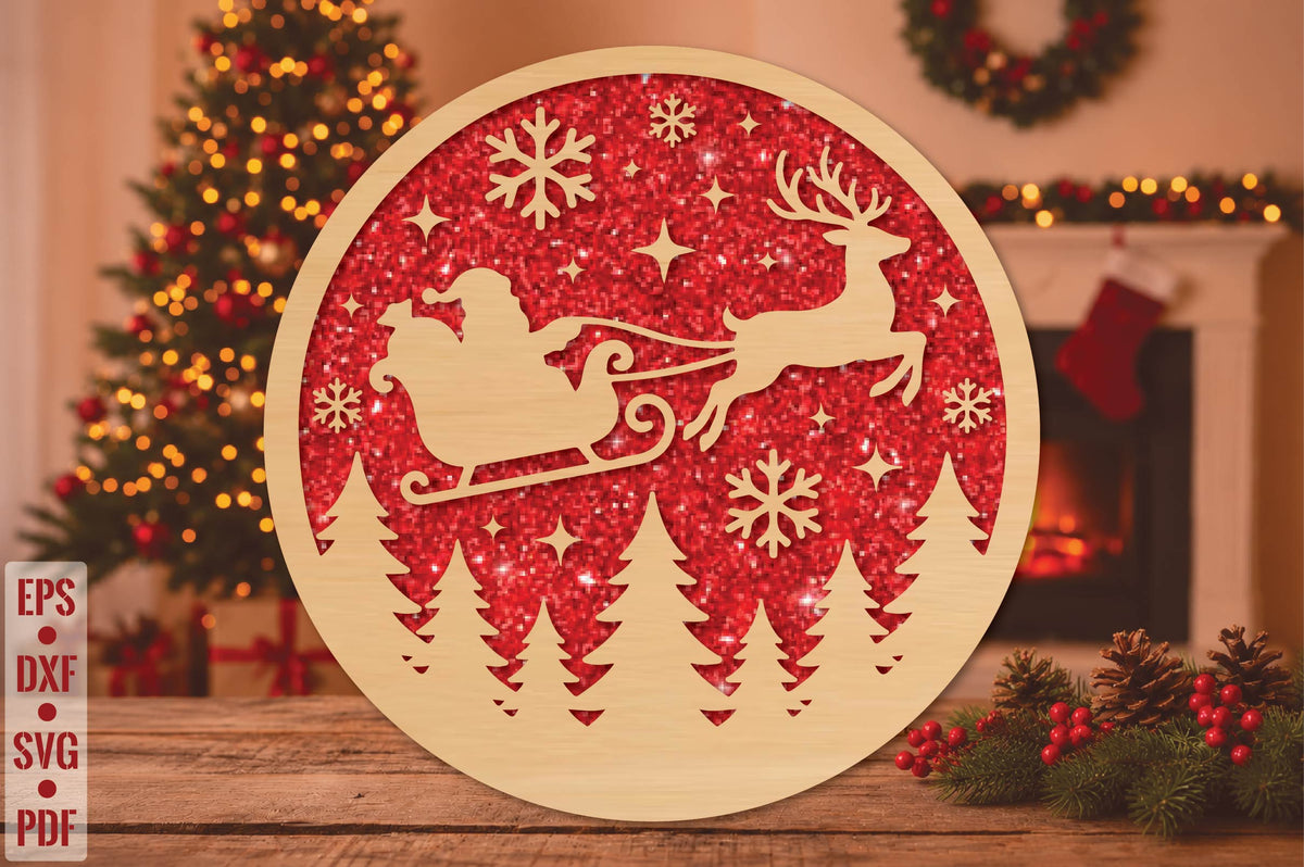 Christmas Santa Sleigh Laser Cut SVG, DXF, EPS, PDF