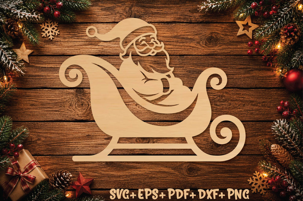 Christmas Santa Sleigh Ornament Laser Cut SVG