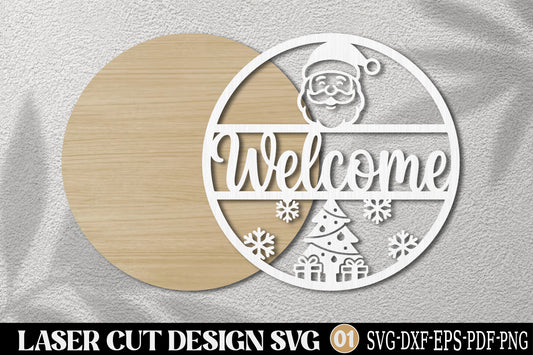 Christmas Santa Welcome Sign SVG | Santa Welcome Door Hanger Laser Cut