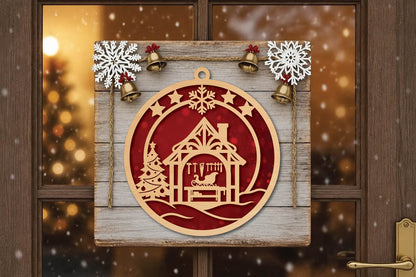 Christmas Santa Workshop Ornament Laser Cut SVG