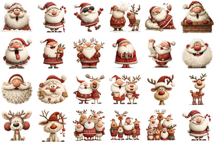 Christmas Santa Reindeer Watercolor Clipart PNG Bundle
