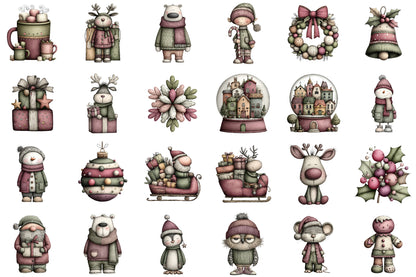 Christmas Santa Reindeer Watercolor Clipart PNG Bundle