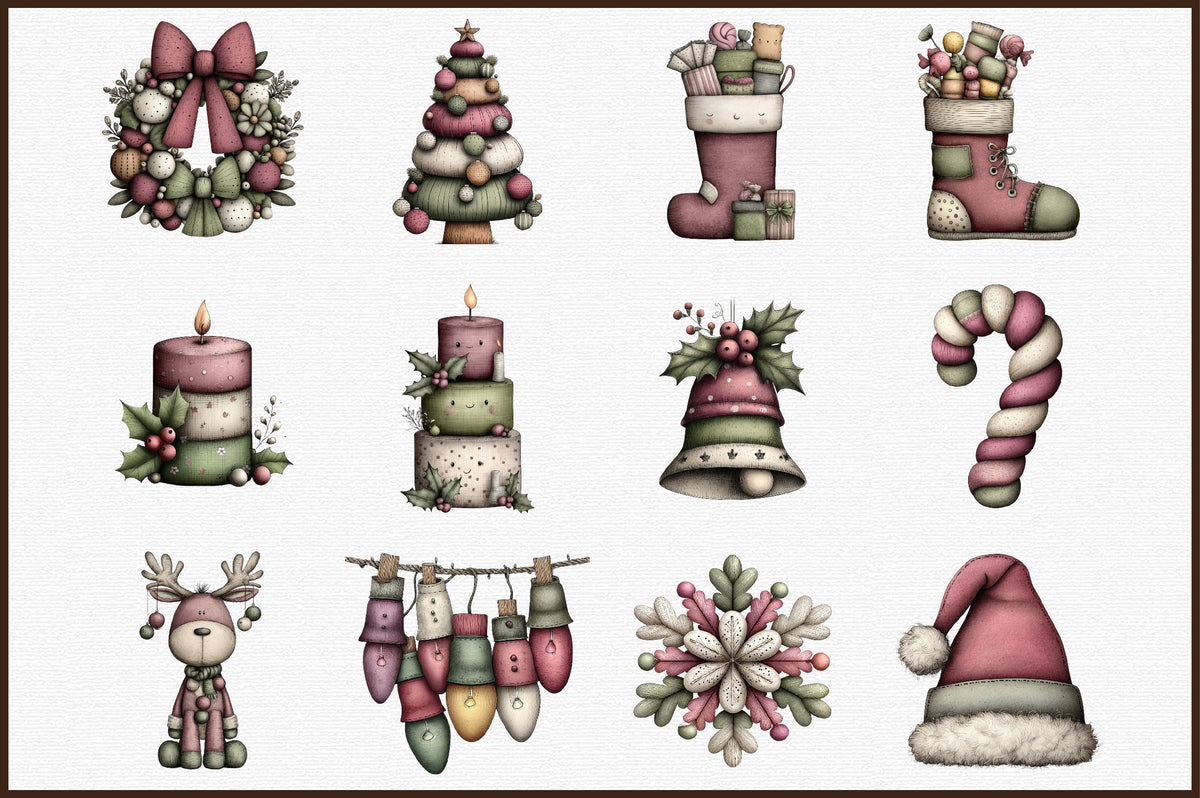 Christmas Santa Reindeer Watercolor Clipart PNG Bundle