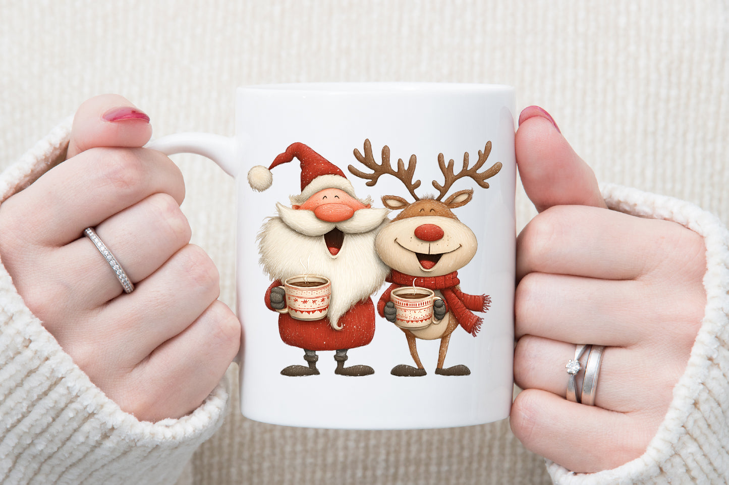 Christmas Santa Reindeer Watercolor Clipart PNG Bundle