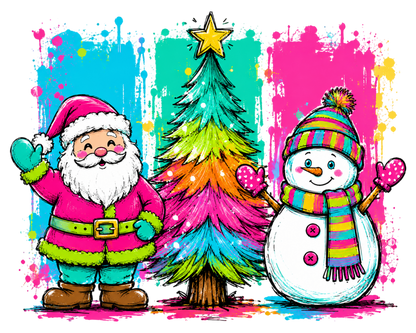 Colorful Christmas Santa Tree Snowman PNG | Bright Holiday Sublimation Clipart