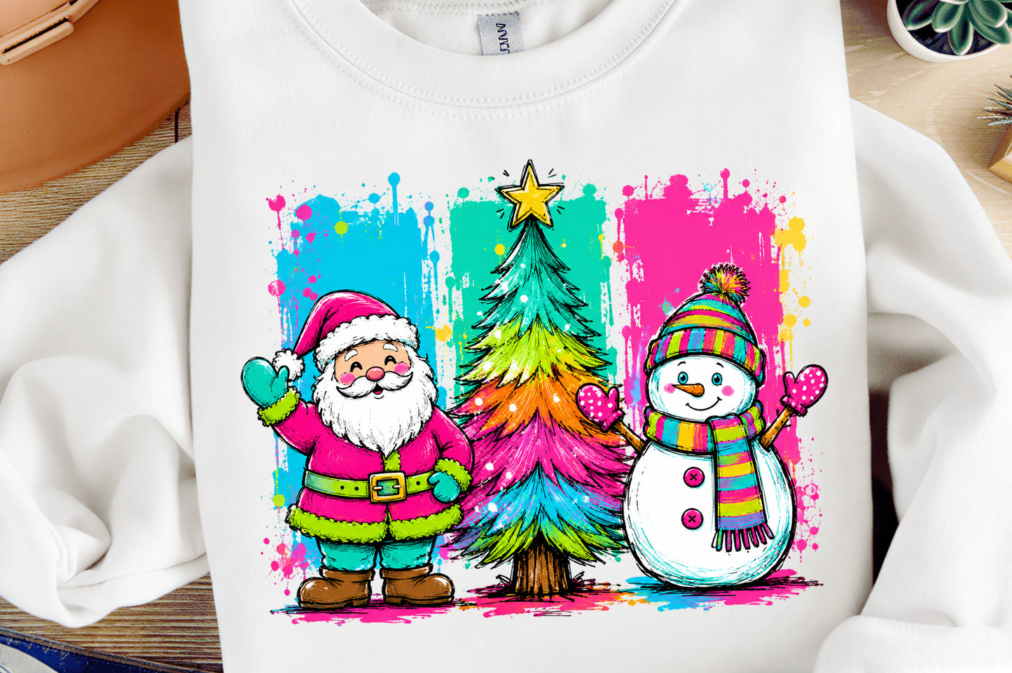 Colorful Christmas Santa Tree Snowman PNG | Bright Holiday Sublimation Clipart