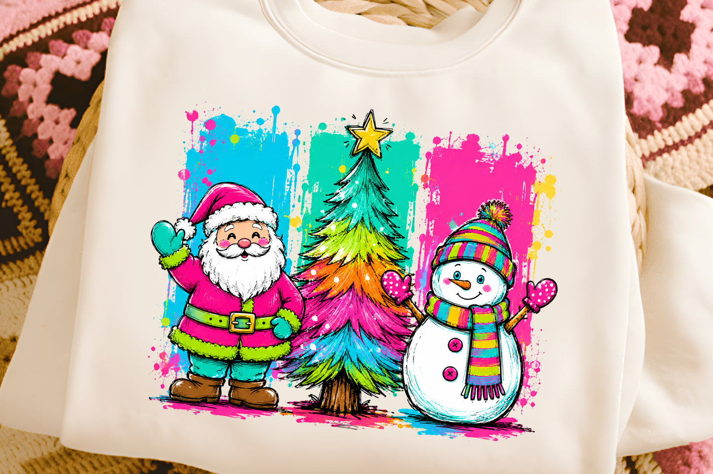 Colorful Christmas Santa Tree Snowman PNG | Bright Holiday Sublimation Clipart