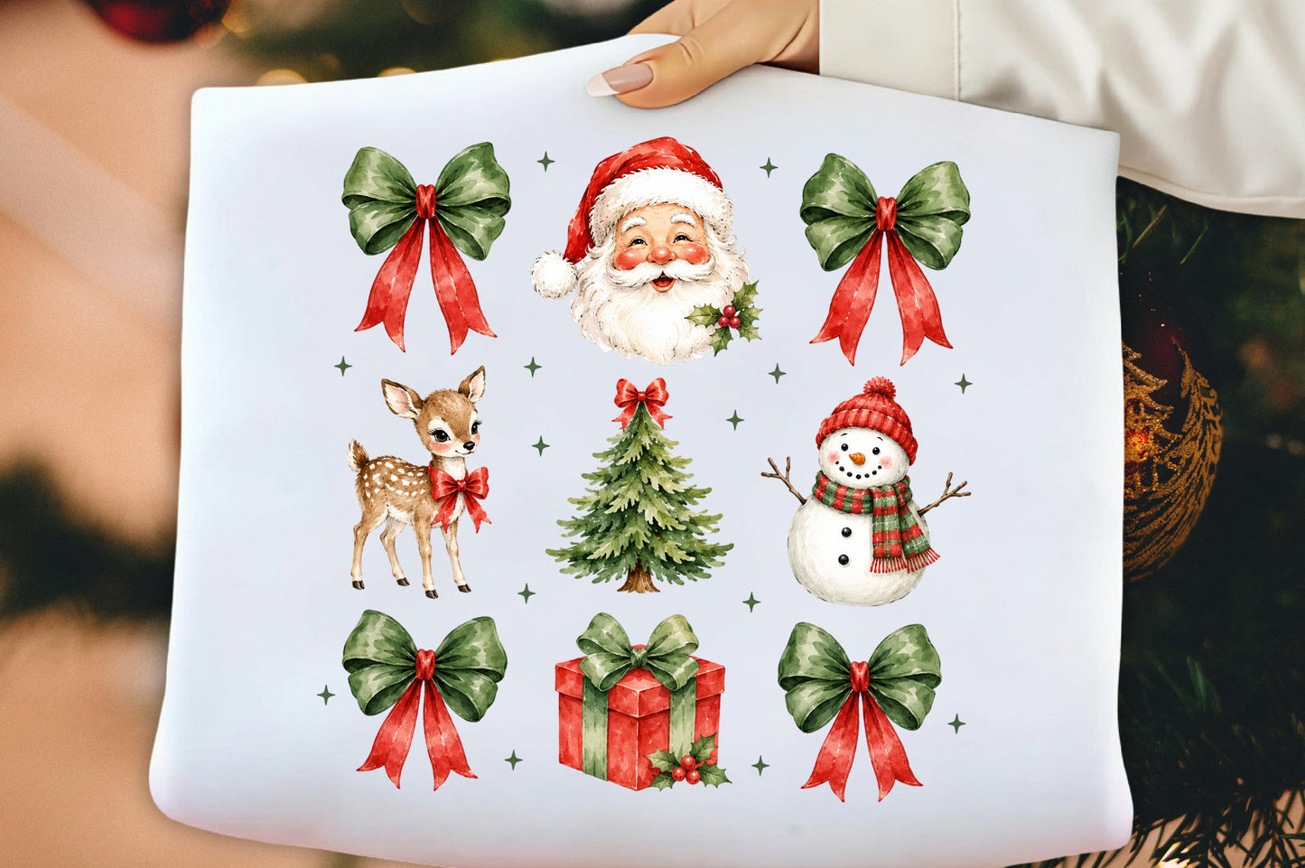 Christmas Santa Reindeer Coquette PNG, Cute Christmas Clipart Sublimation Bundle