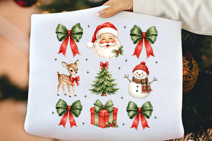 Christmas Santa Reindeer Coquette PNG, Cute Christmas Clipart Sublimation Bundle