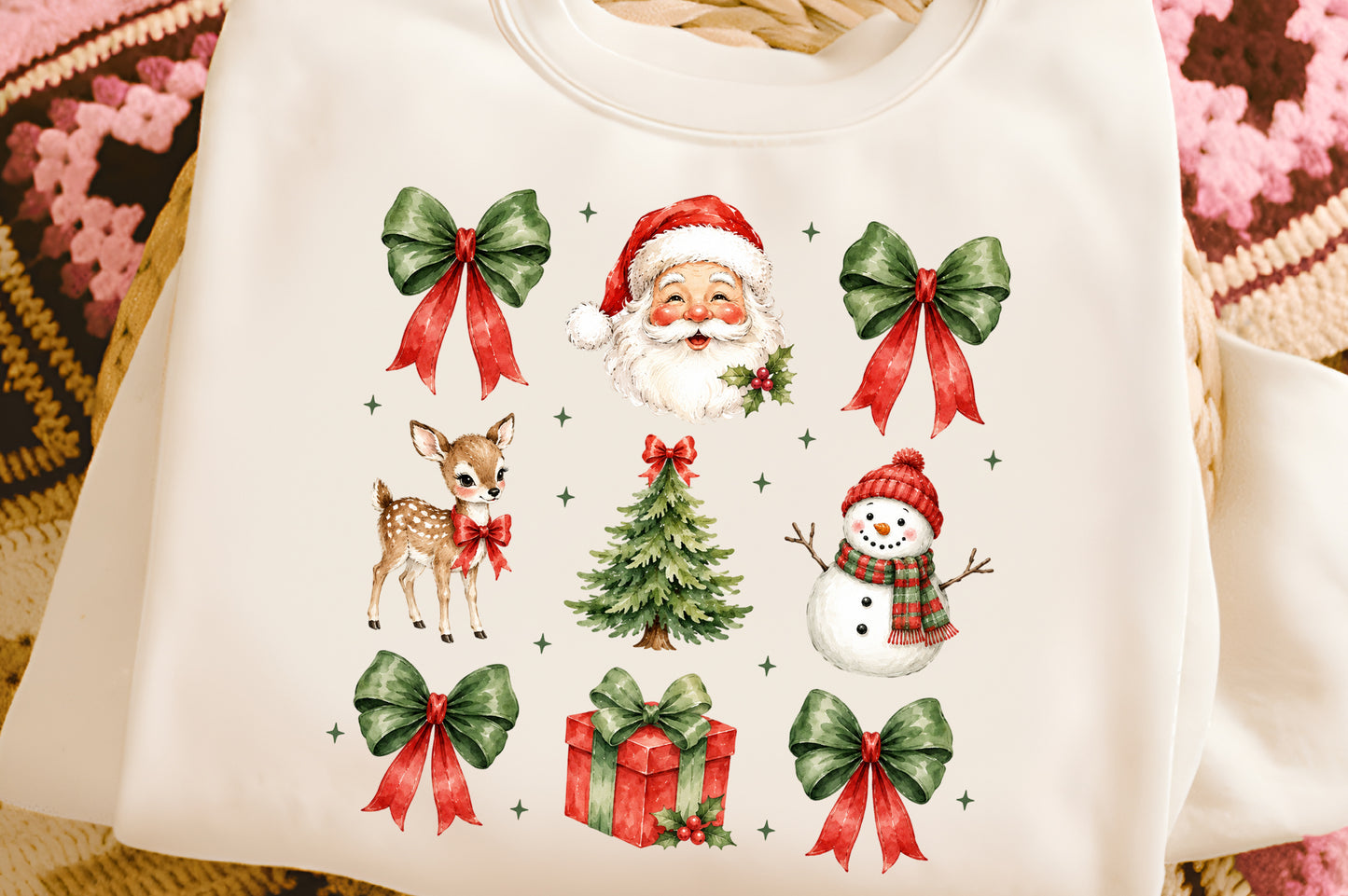 Christmas Santa Reindeer Coquette PNG, Cute Christmas Clipart Sublimation Bundle