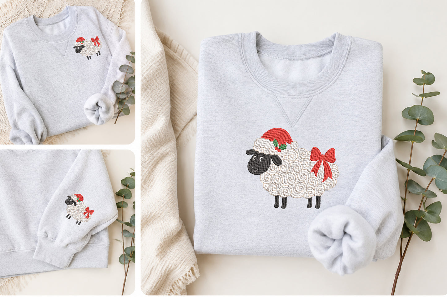 Christmas Sheep Embroidery Design – Cute Sheep Christmas Machine Embroidery Pattern, Festive Farm Animal & Holiday Embroidery Design