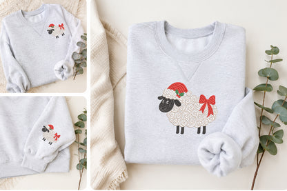Christmas Sheep Embroidery Design – Cute Sheep Christmas Machine Embroidery Pattern, Festive Farm Animal & Holiday Embroidery Design
