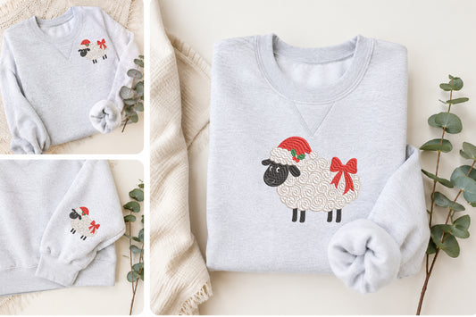 Christmas Sheep Embroidery Design – Cute Sheep Christmas Machine Embroidery Pattern, Festive Farm Animal & Holiday Embroidery Design