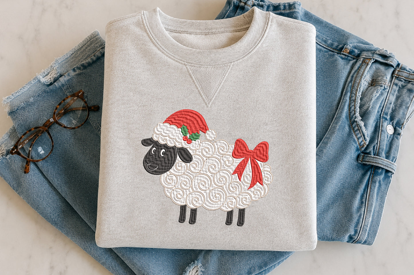 Christmas Sheep Embroidery Design – Cute Sheep Christmas Machine Embroidery Pattern, Festive Farm Animal & Holiday Embroidery Design