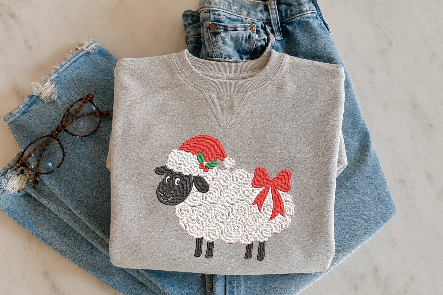 Christmas Sheep Embroidery Design – Cute Sheep Christmas Machine Embroidery Pattern, Festive Farm Animal & Holiday Embroidery Design