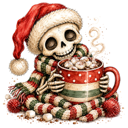 Cute Christmas Skeleton Hot Cocoa PNG