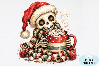 Cute Christmas Skeleton Hot Cocoa PNG