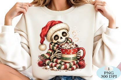 Cute Christmas Skeleton Hot Cocoa PNG