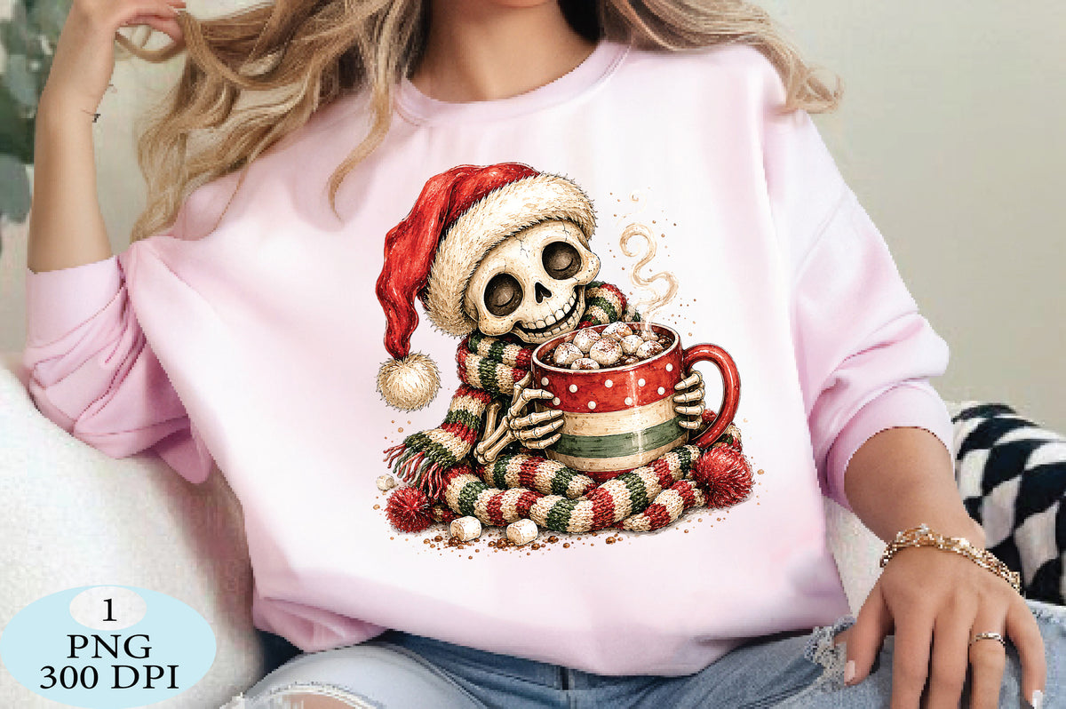 Cute Christmas Skeleton Hot Cocoa PNG