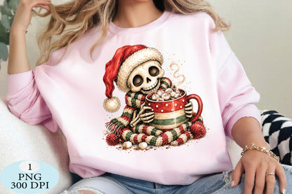 Cute Christmas Skeleton Hot Cocoa PNG