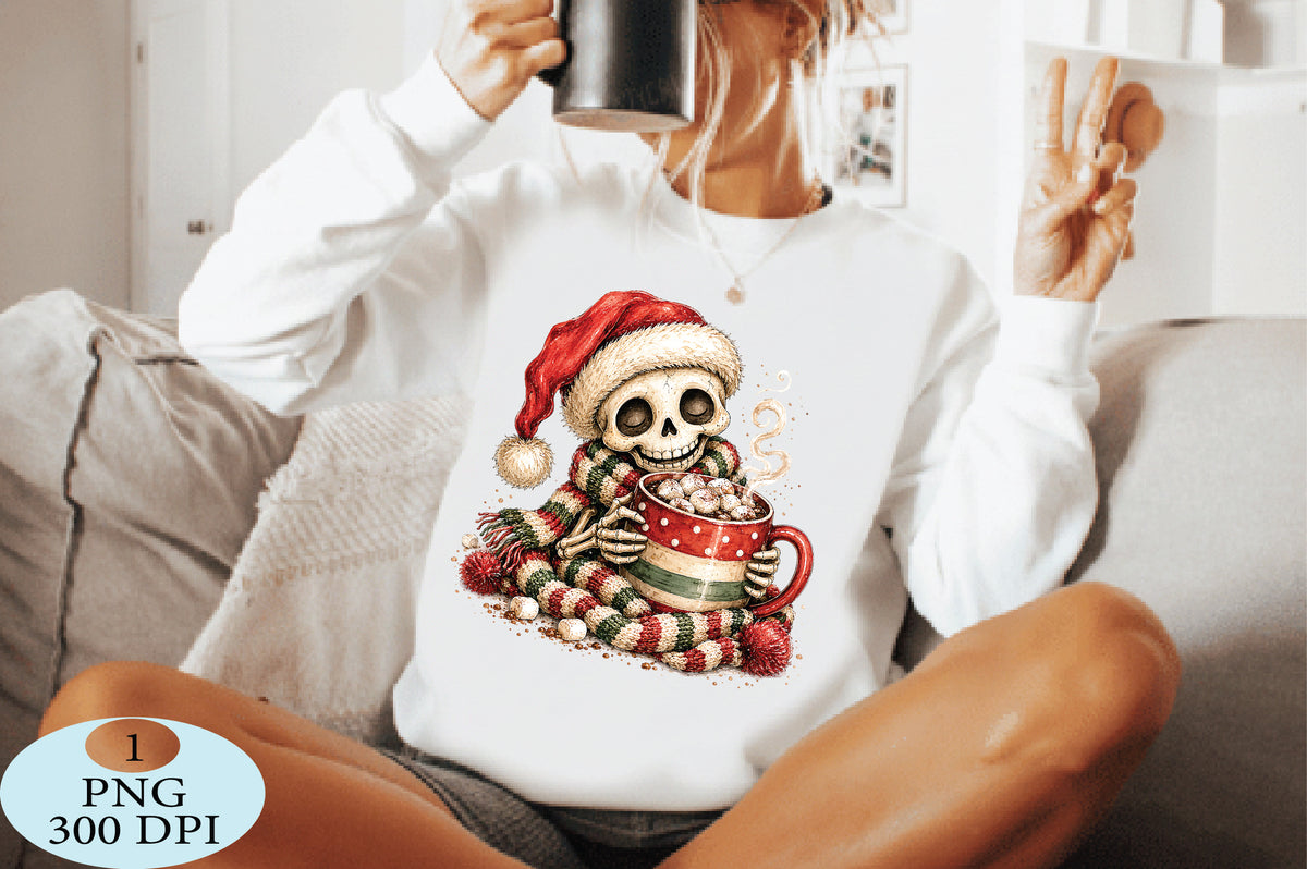 Cute Christmas Skeleton Hot Cocoa PNG